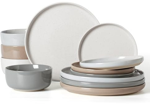 Richmount Milkyway Service de table 12 pièces en grès moucheté pour 4 personnes, résistant aux éclats et aux rayures, passe au lave-vaisselle et au micro-ondes, multicolore