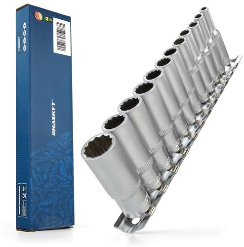 HASKYY Steckschlüsselsatz Stecknüsse Langnüsse 5/32 - 9/16 Zwölfkant Einsatz Schraubenschlüssel 1/4 (6,35 mm) Zoll Steck Nuss Set 12-tlg. je 5 cm Lange