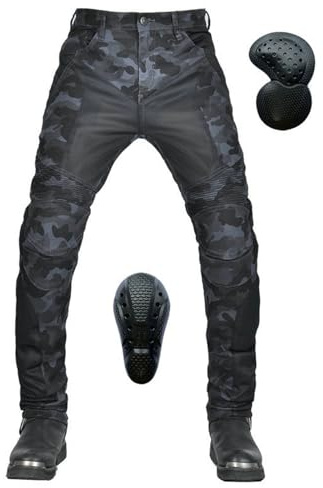 SHAIYOU Motorrad Schutzhose Herren Motorradtarnjeans Atmungsaktiv Verschleißfest Mit 2 Paar Hüft- Und Knieschützern Herausnehmbare Pads (Blue,XXXL)