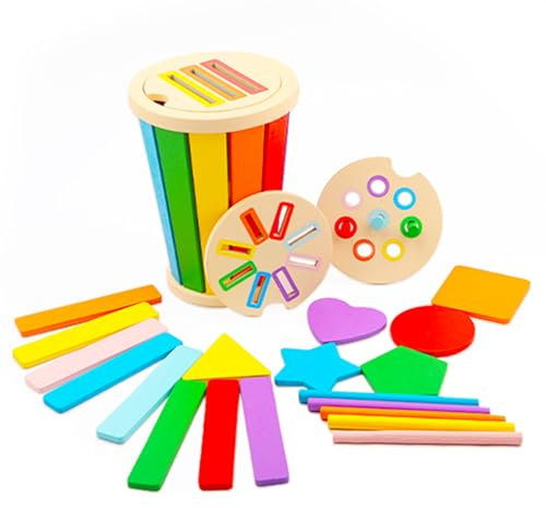 Tikplus 3 In 1 Holz Farbe Form Sortierspielzeug, Kinder Holzspielzeug Sortierspiel, Sensorik Steckspiel ab 1 Jahr, Holz Sortier & Stapelspielzeug, Montessori Spielzeug für Mädchen Jungen