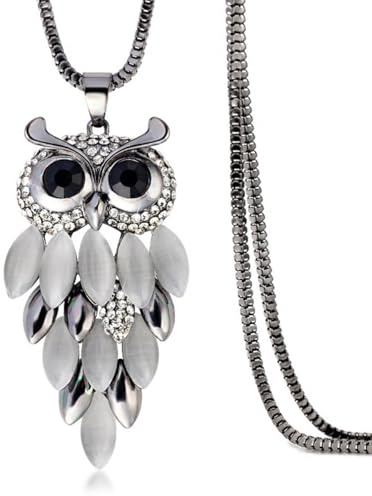 meberg Lange Halskette Damen Eule Silber 74 cm Pullover-Kette Damenkette Tiere Damenschmuck Silberschmuck