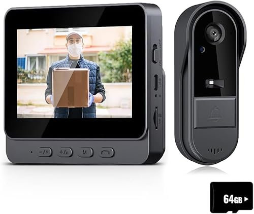 Qawner Sonnette sans Fil avec Caméra 1080P, Visiophone Vidéo sans Fil Écran 4.3, IP65 étanche, Audio Bidirectionnel, Interphone Video sans Fil, La Fonction de Vision Nocturne + 64G Carte mémoire (B)