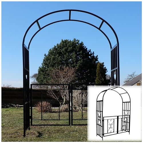 Arche de jardin en métal avec double portes et portail verrouillable - Treillis de mariage robuste - Pergola pour grimper - Motif cœur - 114 cm x 210 cm - Pour intérieur/extérieur