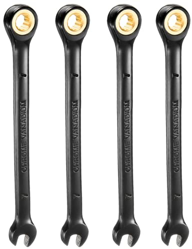 QUARKZMAN 4Pcs Llave de Trinquete 7mm Métrica de Boca Abierta 72 Dientes Acero CR-V Chapado En Níquel Llave Combinada de Trinquete para Tuercas y Pernos