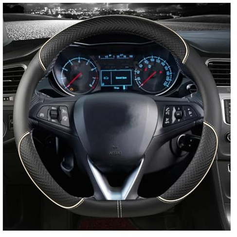 ZSHYTWE Funda Volante Coche Universal para Opel Crossland X, Grandland X, Insignia 2017-2022, 38 cm, Microfibra Cuero, Beige D Shape