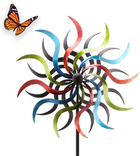 matches21 HOME & HOBBY Großes Windrad Metall 185 cm, wetterfeste Frühlings Garten-deko in Sonnenstrahlform - Bunte Windmühle