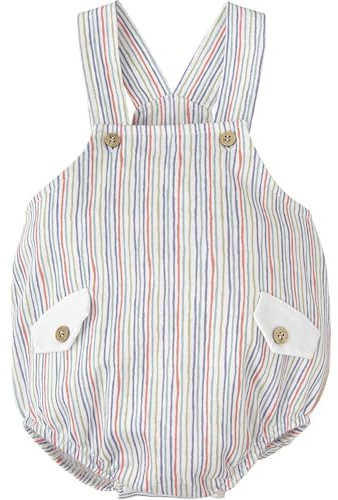 BABIDU Peto Algodón 100% con Rayas Multicolor, Tirantes Cruzados y Bolsillos con Botón Decorativo Conjunto, Único, 6 Meses Unisex bebé