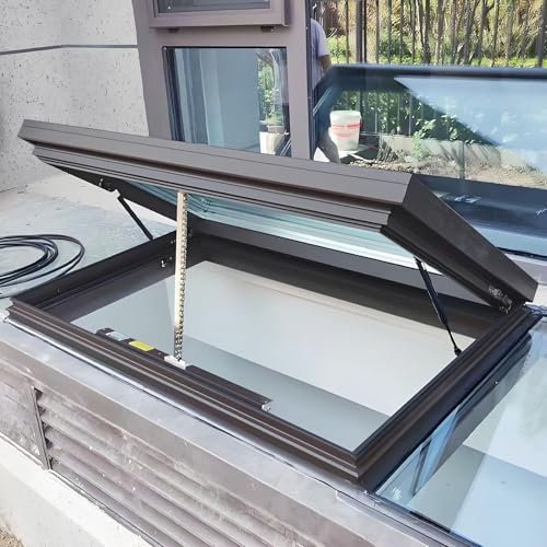 Finestra per tetto personalizzabile con apertura elettrica, vetro temperato e doppio strato, sollevamento a gas, telecomando e sensore di pioggia, per verande, seminterrati, soffitte(Gray,LxW 58x78cm/