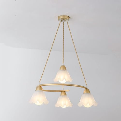 Lámpara colgante de cristal E27 de 4 luces de metal for interiores y dormitorios, luminaria suspendida ajustable,candelabros