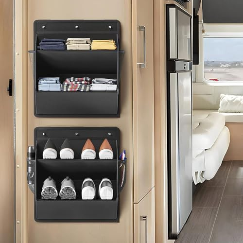 Generisch SchuhregalFür Wohnmobile, Mit Klebeband, SchuhregalZum Aufhängen An Der Tür, Schuh-Organizer Mit Großen, Tiefen Taschen FürWohnmobil, Schmal, Platzsparend, Schwarz/Grau, 2 Stück