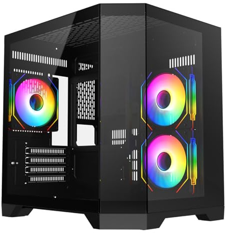 CiT DS240 Gaming PC Case Micro ATX Dual Chamber, Black MATX Case, 3 Fans | Dual chamber matx pc case with 3 Pro Storm ARGB PWM fans, 58mm of cable routing and three 240mm radiator mounting points
