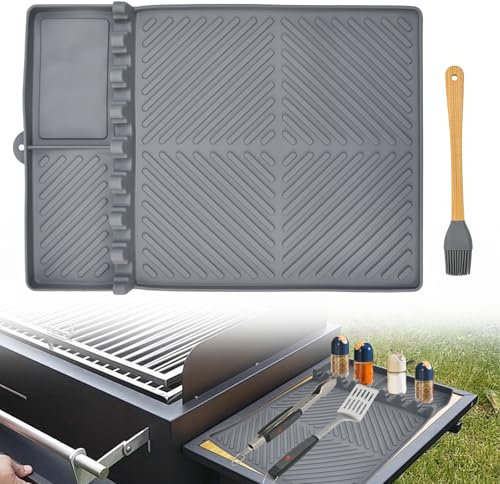 Zuxbolf Tappetino per Piastra in Silicone per Blackstone da 40x29cm,Tappetini per Grill Barbecue e Tavoli a Lato,Tappetino Laterale per Blackstone per Cucine, Stufa e Griglia a Gas, Grigio