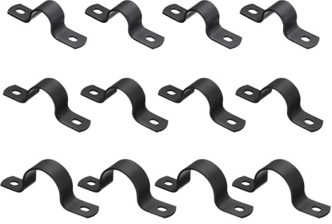 sourcing map 12Pcs Metal Pipe Clamps, 3 Sizes Carbon Steel Two Hole Strap U Bracket Tube Clip Conduit Clamps for Pipe Fixing Wire Cord Installation Decorating, Black (1/2, 3/4, 1)