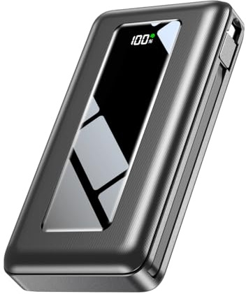 JKELAR Portable Charger Power Bank, 50000mAh Travel Camping Essential Battery Pack with Built-in Cables, PD 22.5W Fast Charging, Large Capacity Portable Phone Charger for iPhone, Android, Black