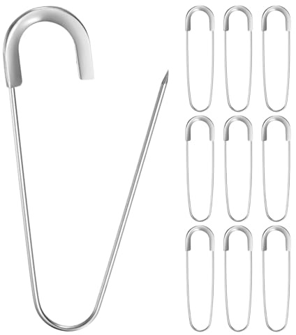 M METERXITY 10er Pcs Große 3.15 Zoll (80mm) Zinklegierung Schwere Brosche Nadeln Für Nähen Kleidung/Kostüme/Röcke Bekleidung/Bastelbedarf Dekorative [Silberfarben]