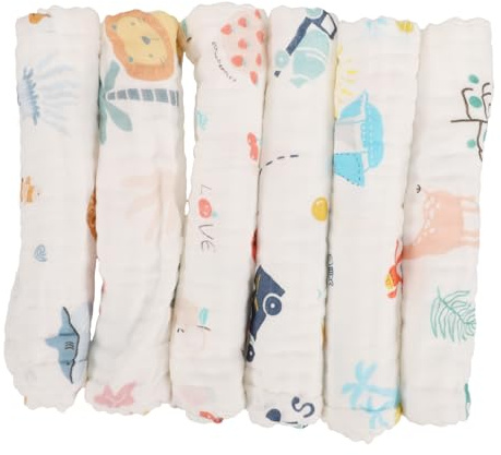 BESPORTBLE 6 piezas Toallas de Algodón para Bebés Suaves y Absorbentes Paños Faciales Infantiles Lavables y Reutilizables Diseño de Dibujos Animados para Recién Nacidos para Piel Sensible