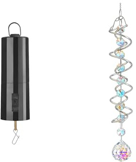 H&D HYALINE & DORA Gazing Ball Spiral Tail with AB Glass Ball Wind Spinner and H&D HYALINE & DORA Hanging Black Rotating Motor Wind Spinner Motor