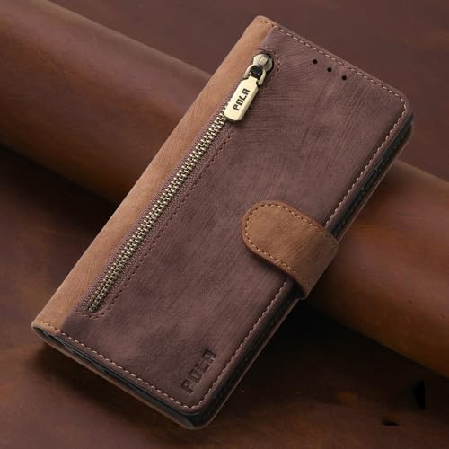 BEENTRYS Cuero Funda para Moto G22 / E32S / E22S 4G Funda,Tipo Billetera Cartera Cubierta Ranura para Tarjeta Soporte Bolsillo Cremallera RFID Magnético PU Antigolpes Carcasa-Marrón