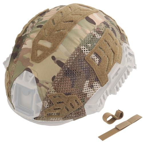 Taktischer Helmüberzug für High-Cut & Bump Helme, Atmungsaktives Camo-Mesh, Klettflächen für Patches, NVG-Aussparung, Schienen- & Kabelfreundlich – Airsoft Paintball