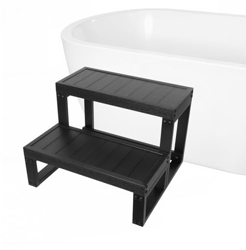 2 marches Source, escaliers de Spa Escalier de Piscine d'âge, 60x54x42,3 cm | salle de bain antidérapant pour l'intérieur et l'extérieur sources thermales, Noires