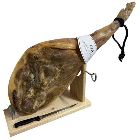 JAMONES GARGALLO MORA - Jamon Gran Reserva de 8,25 kg + jamonero y cuchillo - Jamon Duroc con mas de 20 meses de curación natural en Mora de Rubielos Teruel - Jamón Serrano altísima calidad