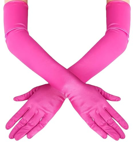 1 Paar Lange Handschuhe Weiße Schwarz Rot Lang Handschuhe Damen Elegant Seidenhandschuhe Satin Classic Abendhandschuhe Stoff für Halloweenkarneval Party Ball Opera Abschlussfeiern Hochzeiten (Rosa)