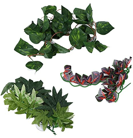 QWUUYEC Plantes Suspendues pour Amphibiens, Plantes en Plastique Imitation Rotin avec Ventouse, Décorations pour Terrarium de Reptiles - Effet Réaliste, Installation Facile, Habitat