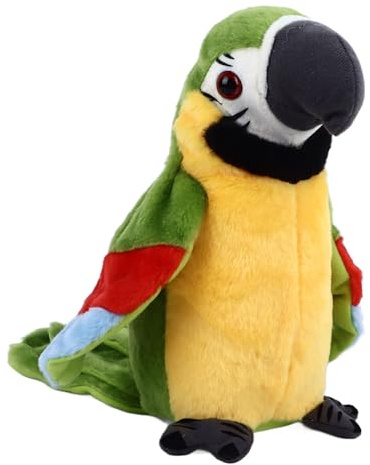 Denash Peluche Pappagallo Parlante Interattivo, Ripetitore Elettrico per Registrazione Vocale con Che Sbattono, Morbido Peluche Verde per Bambini