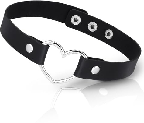 ADLABLD Gothic Choker,PU Leder Halskette Damen,Verstellbare Punk Halsband,Karneval Herz Choker Kette,für Frauen und Mädchen,Musikfestivals,Karnevals,Cosplay