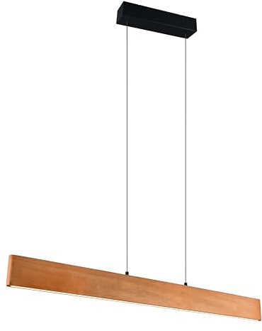 Trio Leuchten LED Pendelleuchte Edgewood 359710130, Metall Schwarz matt, Holz Gummibaum, 27 Watt LED, Up & Down Beleuchtung, 4-fach Touch, Sensordimmer, Lichtfarbe stufenlos einstellbar