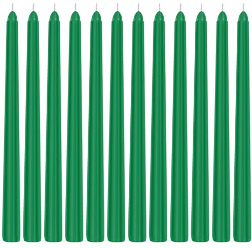 Tobeape 12 Pack 10 Tall Green Dinner Tapered Candles, Dripless & Unscented | Smokeless Household Wax Candlesticks for Birthday Dinner Party Home Décor Wedding Christmas, 8 Hours Long Burning Time