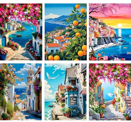 TLIOBLO 6 Packs Seascape Diamond Art Adults, 5D DIY Diamond Painting Landscape Kits for Adults Beginners, Full Drill Round Diamond Art Pictures Craft Set Gifts 30X40cm