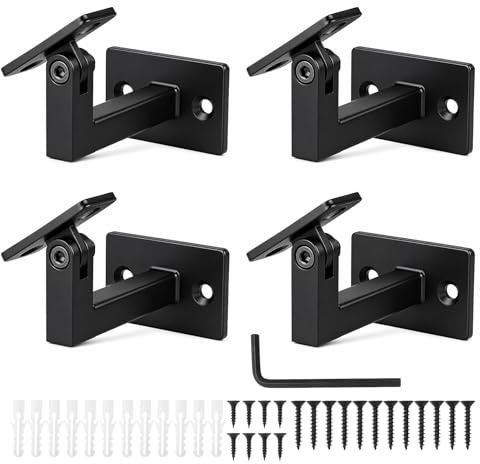 Cokritsm Adjustable Iron Stair Handrail Bracket 4PCS | Handrail Brackets, Adjustable Hand Rail Brackets for Staircase Stair Black