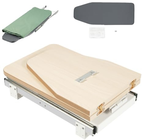 Planche à Repasser Pliable Extensible, pivotante à 180° avec Housse thermorésistante, Pliable tiroir Coulissant Silencieux, Dimensions Armoire adaptées 57×45×17 cm pour Chemises et vêtements
