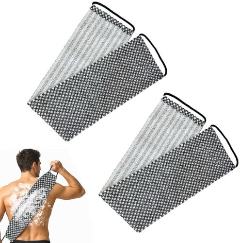 Lot de 2 Serviette Exfoliante Douche, 85cm Serviette Exfoliante Japonaise Double Face avec Poignées, Éponge Filet Douche pour le Dos et Peaux Mortes