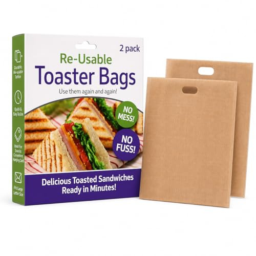 MAR Reusable Toaster Bags Twin Pack, 2 Non-Stick Toastie Bags for Toasted Sandwiches, Snacks, Pizza Slices & Gluten-Free Toasting, Helps Keep Toaster Clean, Quick Easy Reusable Toast Bags