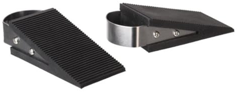Perel Lot de 2 butées de porte au sol, cale en caoutchouc antidérapante anti-rayures, avec poignée inox, noir, 120x30x49 mm