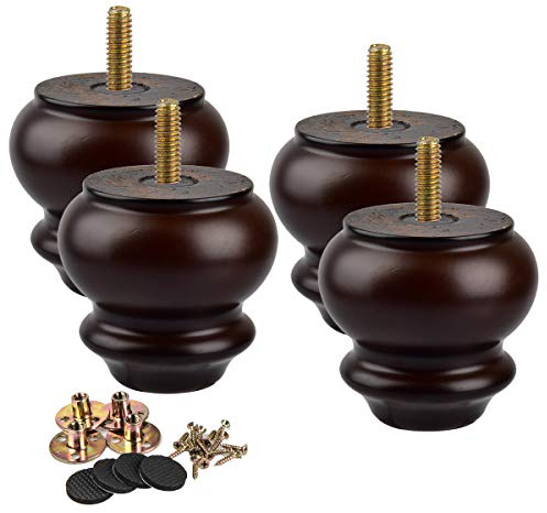La Vane 8cm Massivholz Möbelfüße Kegelform mit M8 Bolzen 4er Set Walnuss | Klassisch Spindelform, DIY für Sofa Schrank Ottomane Küchen-Sockel und DIY-Projekte, mit M8 Montageplatten & Bodenschoner
