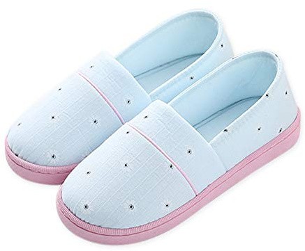 AioTio Chaussons pour Femme Confortables en Mousse à mémoire de Forme, avec Semelle en Caoutchouc antidérapante(Bleu, 36/37 EU, S Étiquette de Semelle)