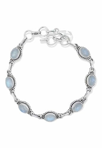 mantraroma Armband 925 Silber Mondstein weißer Stein Schimmer Edelstein Armreif Silber Damen Sterling Silber Geschenk (MAB-016-04)