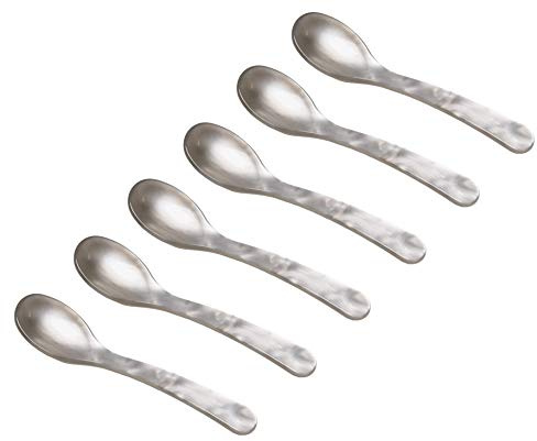 Heim Söhne 6er Set Acrylglas Löffel ca. 12,2 cm – Zauberhafte Eierlöffel in Perlmuttoptik für unvergessliche Momente beim Frühstück, Dessert & mehr – Handgefertigt in Deutschland (Silber)