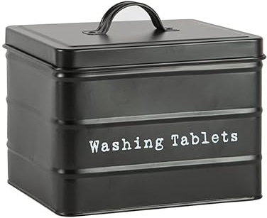 Harbour Housewares Washing Tablet Storage Container - Black - Steel Vintage Industrial Under Sink Storage Caddy Cupboard Organiser for Laundry Detergent Pods, Dish Washer Tablets