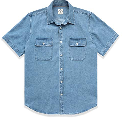 Dubinik®Camisa Hombre Manga Corta Camisa Hombre Manga Corta Vaquera Algodón Verano Botones Camisa Vaquera Hombre Manga Corta Azul Claro 2XL