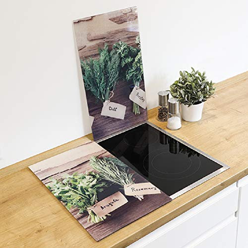 2er Set Herdabdeckplatten aus Glas ' Petersilie ' Küchenbrett Abdeckplatten Glasbrett Schneidbretter Servierplatte