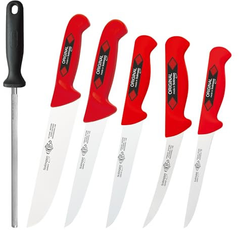 EIKASO Solingen Germany 6-Teiliges Profi Messer Set geeignet als Metzgermesser Fleischermesser Schlachtermesser Ausbeinmesser & Kochmesser (Rot)