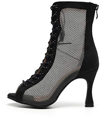 HROYL Botas de Baile Latino Mujer Botines Punta Abierta con Cordones Zapatos de Baile de Salon,QJW7179-Negro-7.5,EU 40