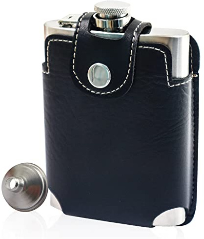 LELE LIFE 8oz/230ml Hip Flask with Belt Leather Case, Easy To Carry, 18/8 304 Stainless Steel Hip Flask for Liquor, Leak Proof Drinking Flask with Small Funnel