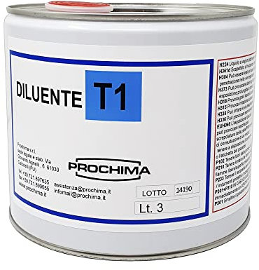 PROCHIMA, Diluente PU T1, Diluente per Sistemi Poliuretanici Senza Alcoli, Realizzato con una Formula Bilanciata in Modo da Ottenere una Notevole Diminuzione della Viscosità, 3L