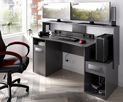 CAESAROO Scrivania Gamer per PC Colore Grafite con Anta e cassetto - Grafite