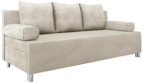 Mirjan24 Schlafsofa Dover Cord, Sofa mit Bettkasten und Schlaffunktion, Bettsofa, Farbauswahl, Schlafcouch mit Chromfüße, Couchgarnitur, Polstersofa (Poso 100, ohne Polsterhocker)
